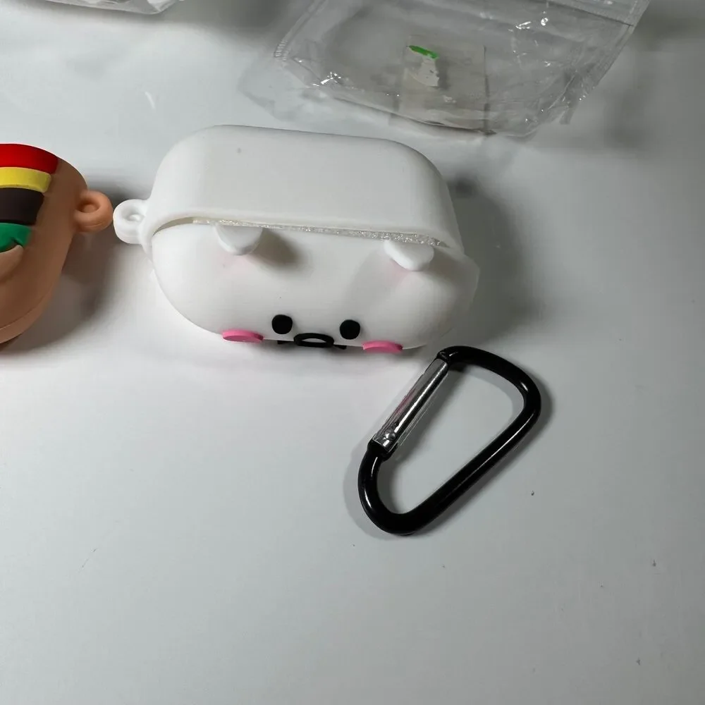 Lot of 3 Cute 3D Cartoon Silicone Headphone Cases Duck Hamburger Bear Keychain